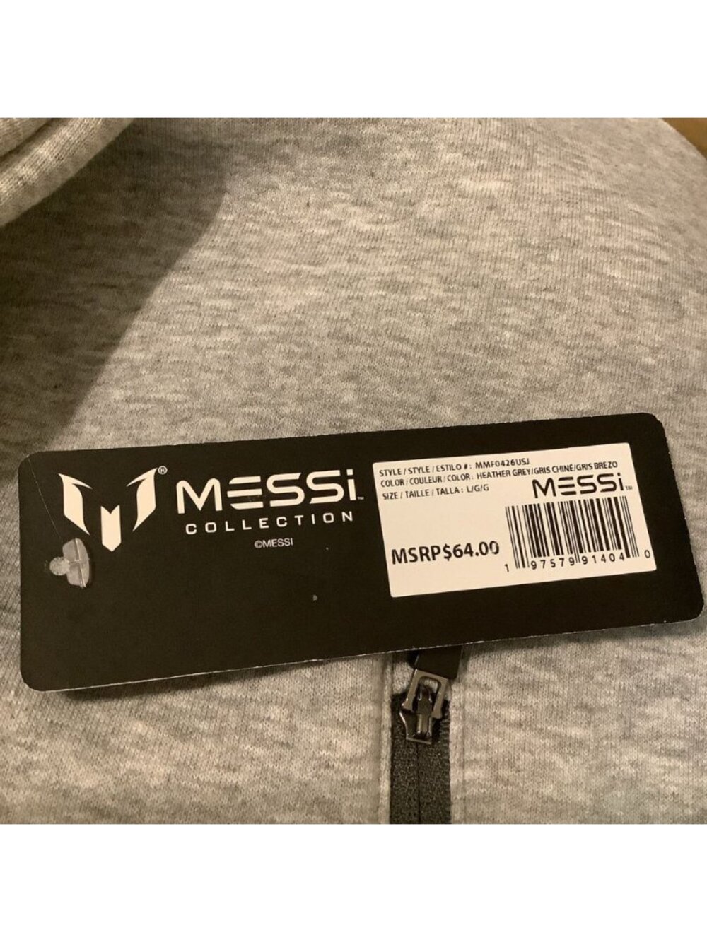 Messi Men's L Gray Pullover Hoodie Graphic Print Long Sleeve Logo Pocket Hooded - Picture 7 of 8